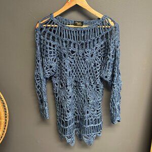 Vintage Marshall Ruosso Las‎ Vegas Blue Shimmer Net Sweater Womens Large Top